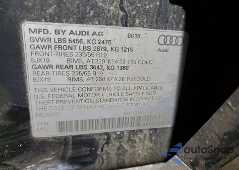 2018 Audi Q5 Premium Plus z USA, uszkodzony, nr VIN WA1BNAFY0J2236614